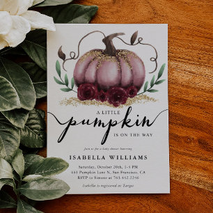 Little Pumpkin Rustic Pink Gold Baby Shower Invitation