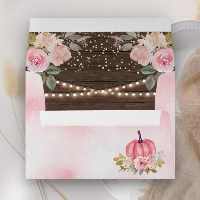 Little Pumpkin Rustic Pink Watercolor Floral Wood Envelope (Creator Uploaded)