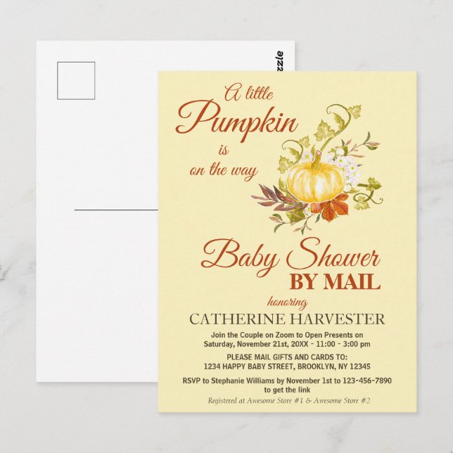 Little Pumpkin Rustic Virtual Baby Shower By Mail Postcard (Front/Back)