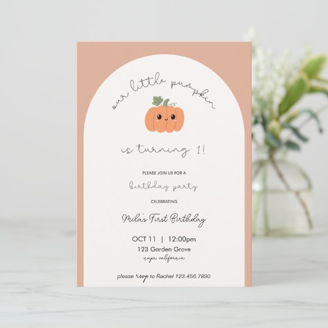 Little Pumpkin’s First Birthday Invitation (Standing Front)