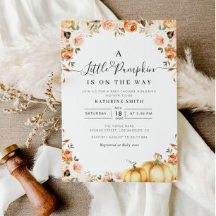 little pumpkin script baby shower invitation