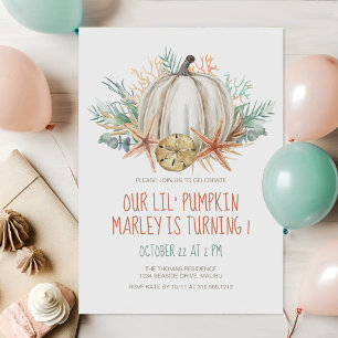 Little Pumpkin Seashells Fall Birthday Invitation