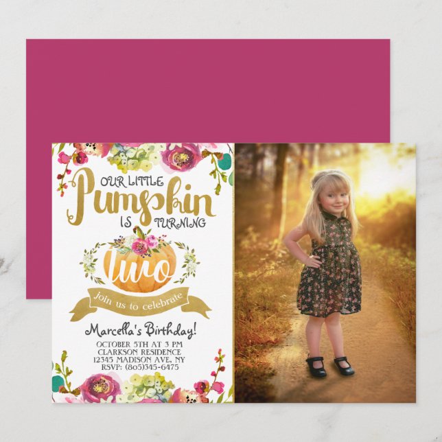 Little Pumpkin Second Birthday Invitation (Front/Back)