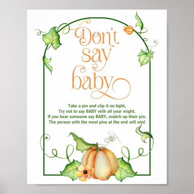 Little Pumpkin Shower Don't Say Baby Game Sign (Front)