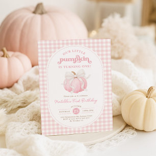 Little Pumpkin Soft Pink Bow 1st Birthday Party Invitation