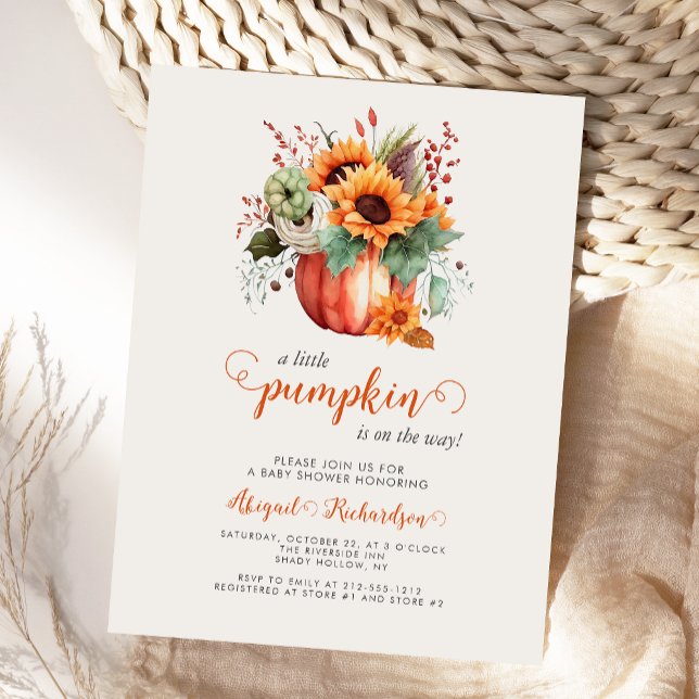 Little Pumpkin Sunflower Floral Fall Baby Shower Postcard (Creator Uploaded)