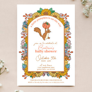 Little Pumpkin Sunflower Squirrel Baby Shower Invitation