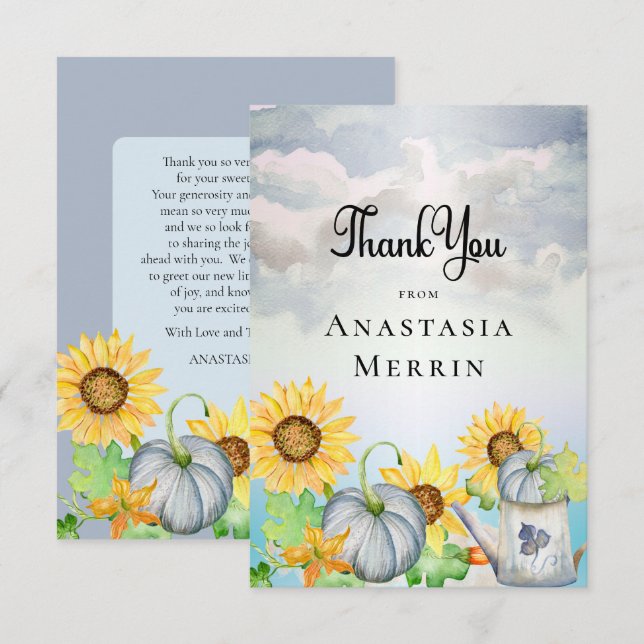 Little Pumpkin | Sunflowers Boy Baby Shower  Thank You Card (Front/Back)