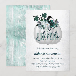Little Pumpkin   Teal Green Floral Baby Shower Invitation