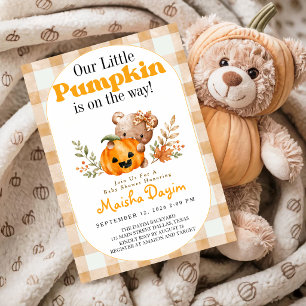Little Pumpkin Teddy Bear Fall Baby Shower Invitation