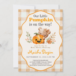 Little Pumpkin Teddy Bear Fall Baby Shower Invitation