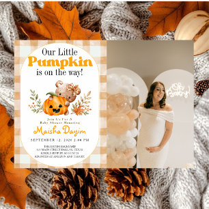 Little Pumpkin Teddy Bear Fall Baby Shower Photo Invitation