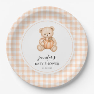 Little Pumpkin Teddy Gender Neutral Baby Shower Paper Plate