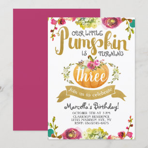 Little Pumpkin Third Birthday Invitation