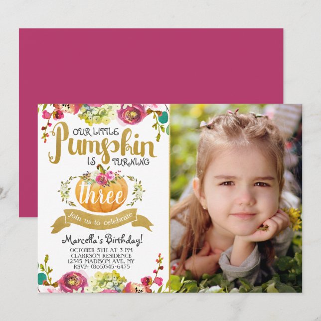 Little Pumpkin Third Birthday Invitation (Front/Back)