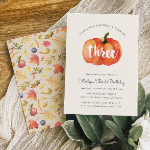 Little Pumpkin Third Birthday Party Invitation