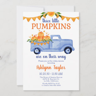 Little Pumpkin Triplet Baby Shower All In One Invitation