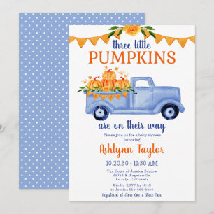 Little Pumpkin Triplet Boy Baby Shower Invitation