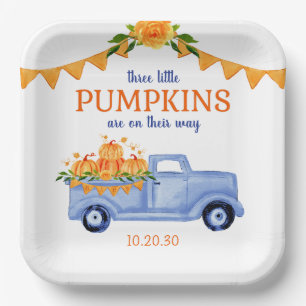 Little Pumpkin Triplet Boy Baby Shower Paper Plate