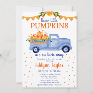 Little Pumpkin Triplet Boy Baby Sprinkle Invitation