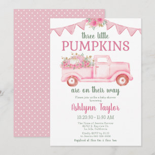 Little Pumpkin Triplet Girl Baby Shower Invitation