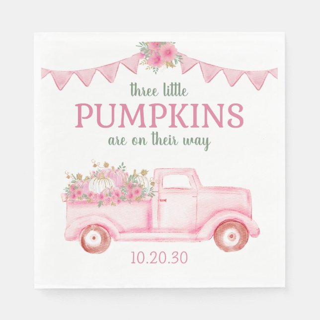 Little Pumpkin Triplet Girl Baby Shower Napkins (Front)