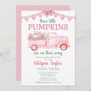 Little Pumpkin Triplet Girl Baby Sprinkle Invitation