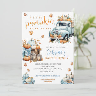 Little Pumpkin Truck Baby Shower Invite BLUE Boys
