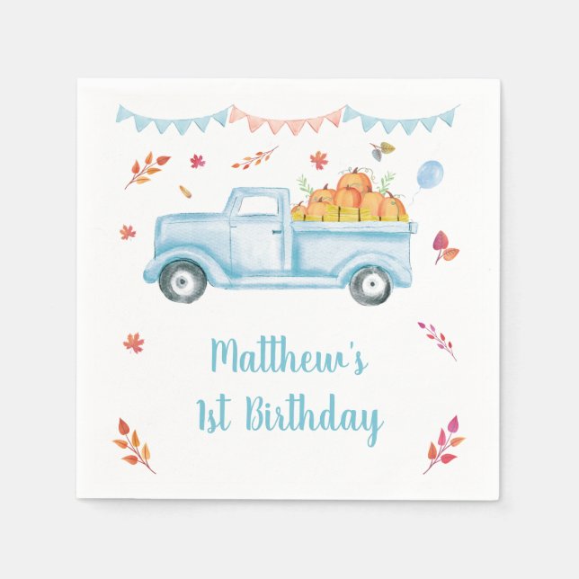 Little Pumpkin Truck Birthday Napkins (Front)