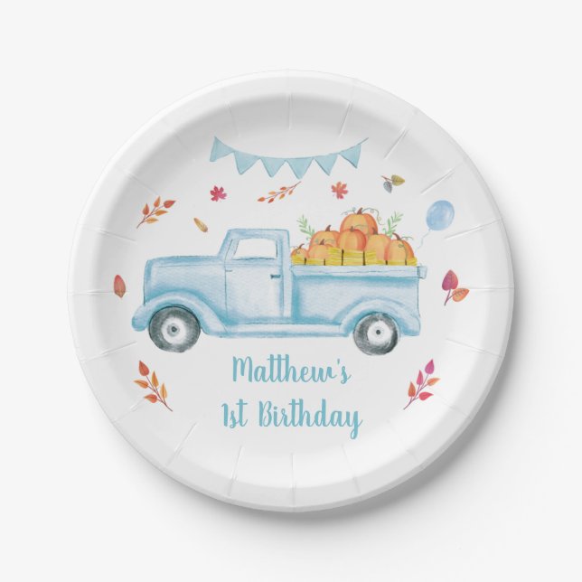 Little Pumpkin Truck Birthday Paper Plate (Front)