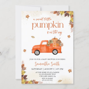 Little pumpkin Truck fall autumn baby shower Invitation