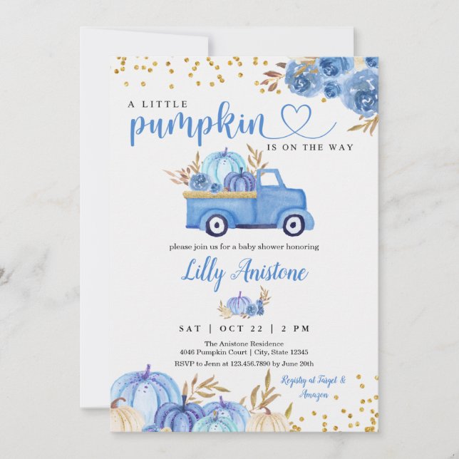 Little Pumpkin Truck Fall Baby Boy Shower Invitation (Front)