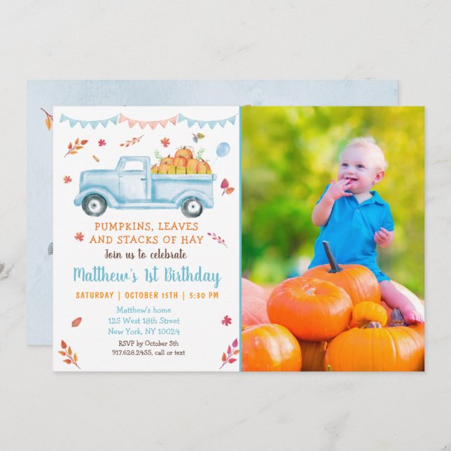 Little Pumpkin Truck Fall Birthday Invitation (Front/Back)