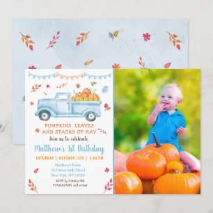 Little Pumpkin Truck Fall Birthday Invitation