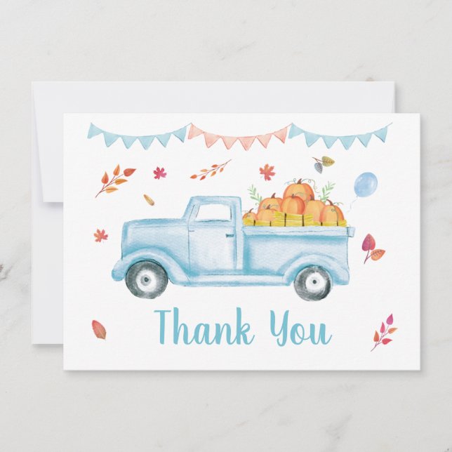 Little Pumpkin Truck Fall Birthday Thank You (Front)