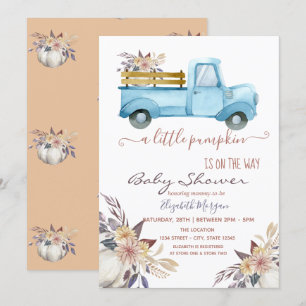 Little Pumpkin Truck Flowers,Dotted  Baby Shower   Invitation