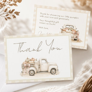 Little Pumpkin Truck Gingham Fall Baby Shower Thank You Card