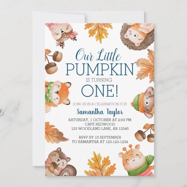Little Pumpkin, Turning One, 1st Birthday Invitati Invitation (Front)