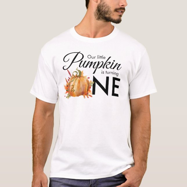 Little Pumpkin Turning One Autumn Fall Birthday T-Shirt (Front)
