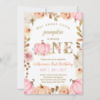 Little Pumpkin Turning One Birthday Invitation