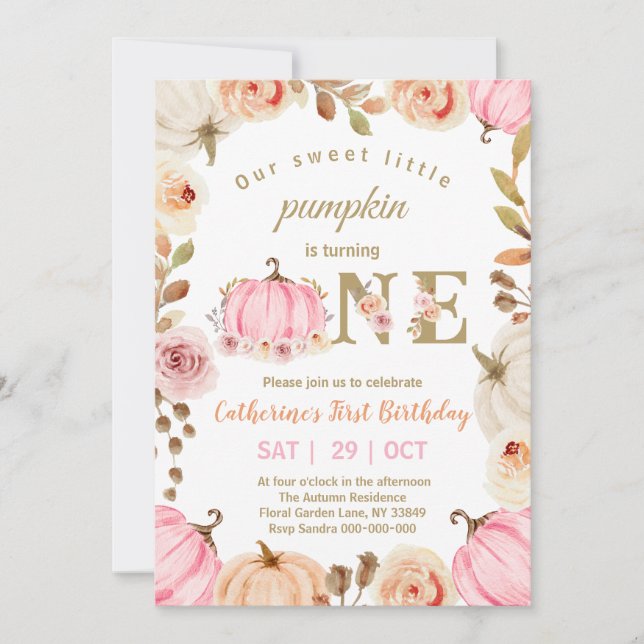 Little Pumpkin Turning One Birthday Invitation (Front)