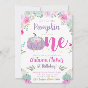 Little Pumpkin turning One Birthday Invitation