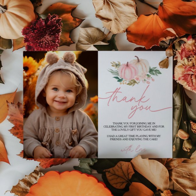Little Pumpkin Turning One Birthday Thank You Card (Creator Uploaded)