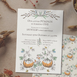 Little PUMPKIN turning ONE cottagecore birthday Invitation