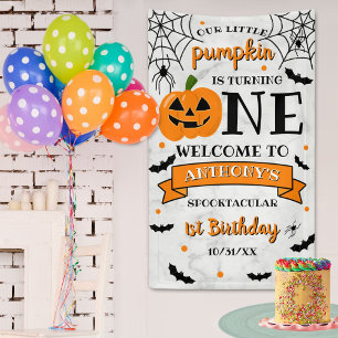 Little Pumpkin Turning One Halloween 1st Birthday Banner