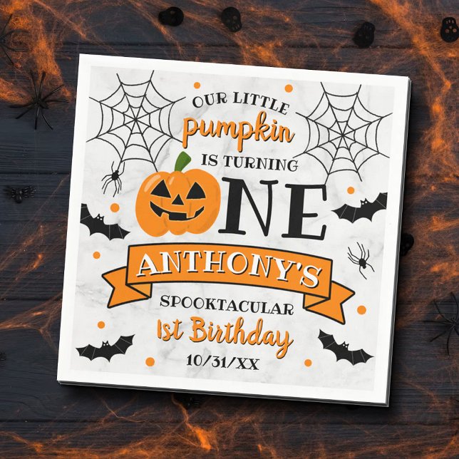Little Pumpkin Turning One Halloween 1st Birthday Napkin (Creator Uploaded)