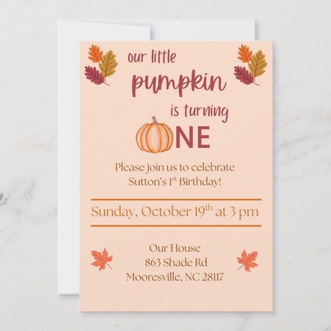 little pumpkin turning one invitation (Front)