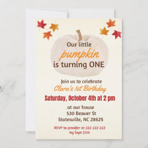 little pumpkin turning ONE Invitation