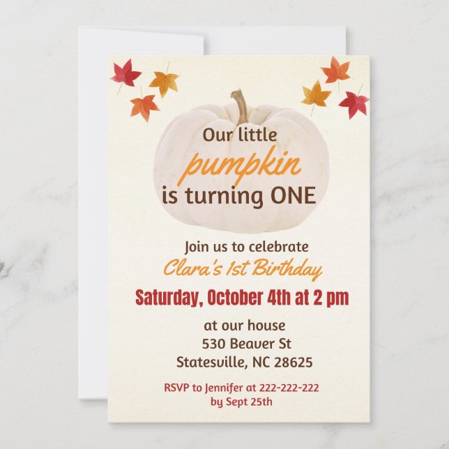 little pumpkin turning ONE Invitation (Front)