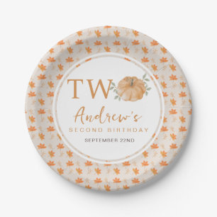 Little Pumpkin Turning Two Autumn 2nd Birthday Paper Plate